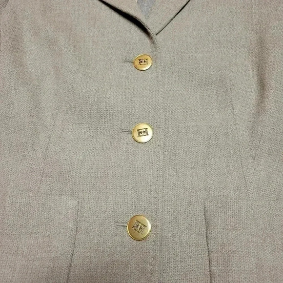 Escada Tan Knit Sweater Blazer Jacket Gold Logo Buttons Loro Piana Wool Cashmere - Picture 5 of 10